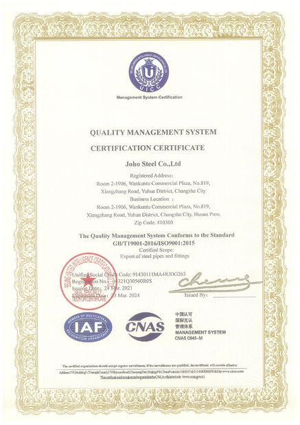 Chiny Joho Steel Co., Ltd Certyfikaty